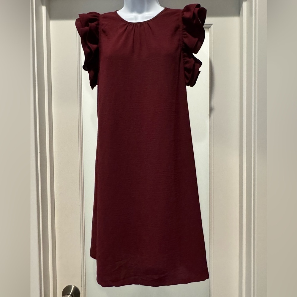 Mittoshop Burgundy Ruffle Sleeve Dress Size S Feminine Fairy Cottagecore Classic